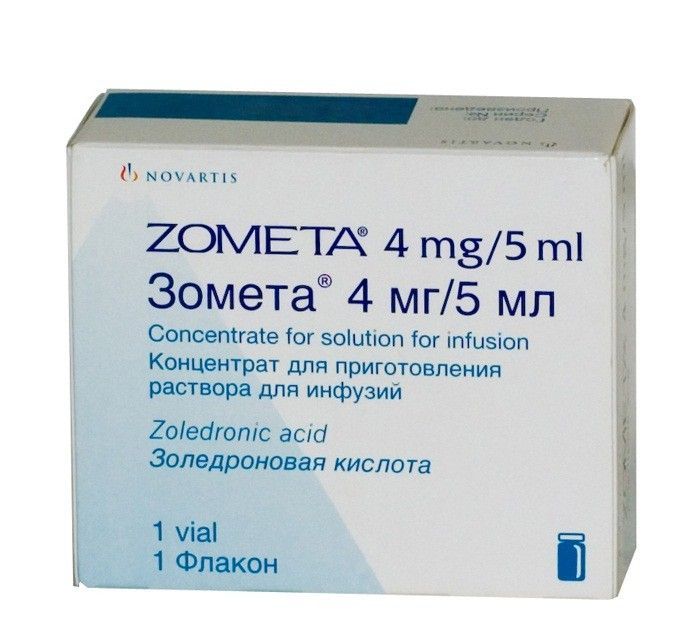 Зомета, 4 мг/5 мл, концентрат для приготовления раствора для инфузий, 5 мл, 1 шт.